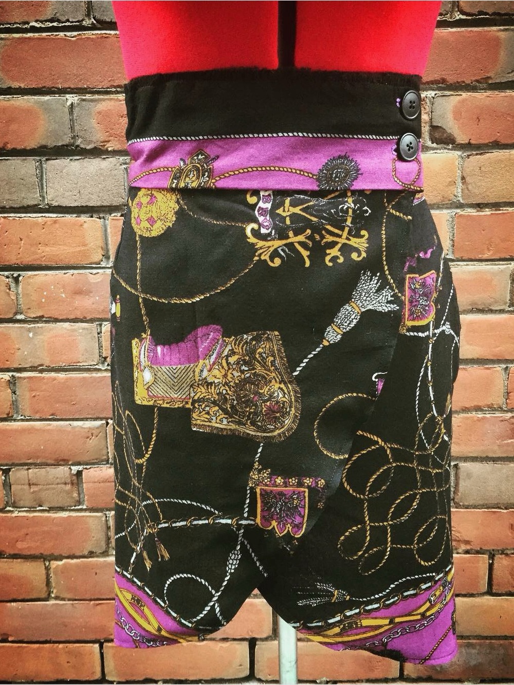 Black & Purple Patterned Women's High Waist Tulip Wrap Skirt